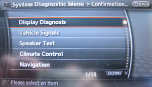 Infiniti Configuration and Adjustments Menu