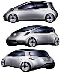 2011 Nissan Leaf Electric vehicle concept drawing showing side front and rear design